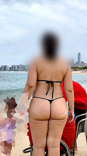 37yo Beach Babe Flaunts Wifebutt in Tiniest Thong Bikini