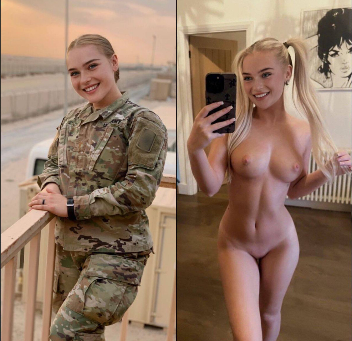 Blonde beauty serving military vibes and serving looks picture 1 of 1