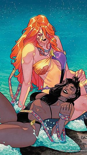 Sera and her wife soaking up the sun in Marvel Swimsuit Special