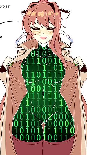Monika from DDLCRule34 is feeling glitchy and flirty