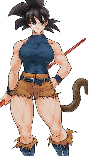 Fem Goku Teases in 2D Musclegirl Art