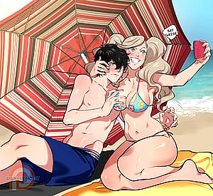 Ann's feeling and getting extra thick so she invited Joker to the beach to let him feel her up'